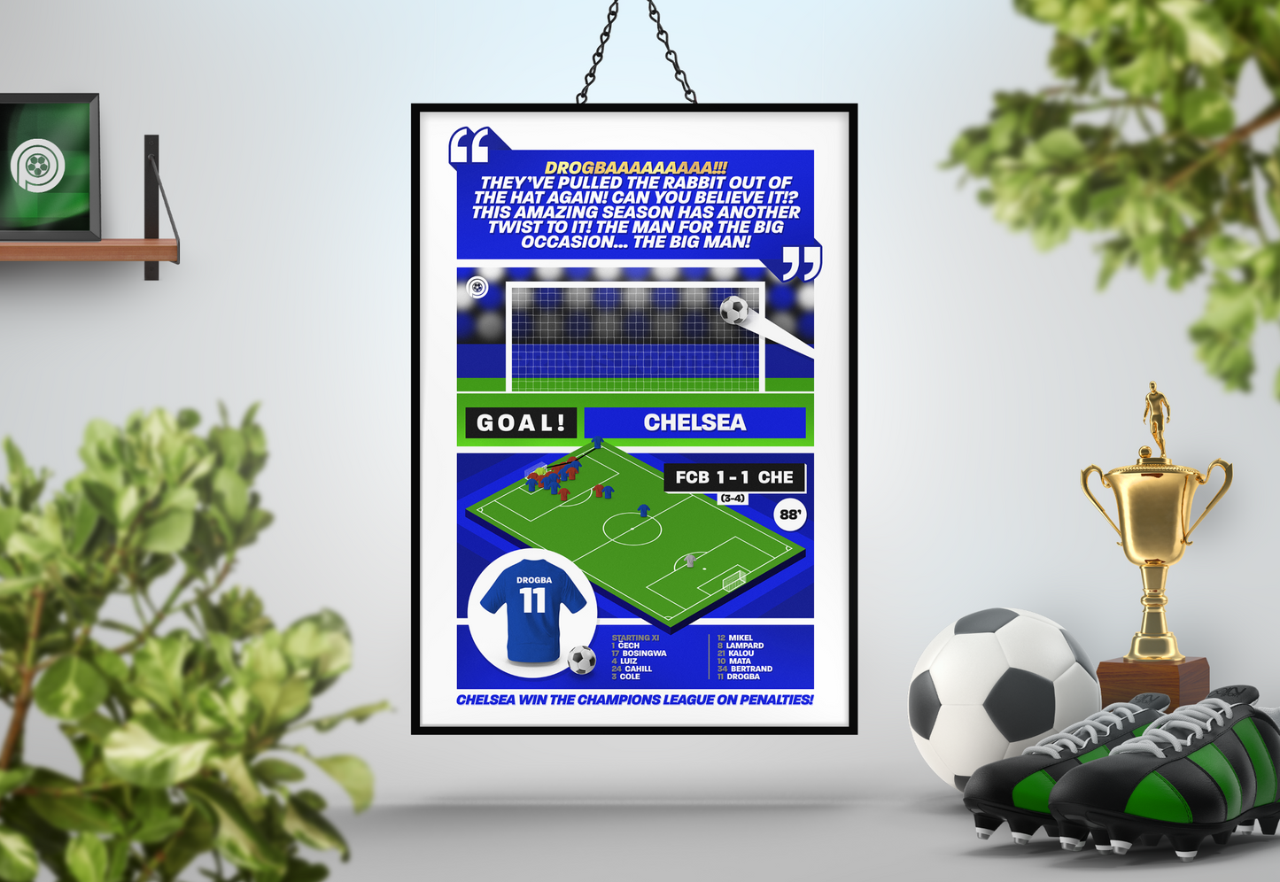 Didier Drogba GOAL vs Bayern Munich | Art Print | 2011/12 UEFA Champions League Final | Chelsea
