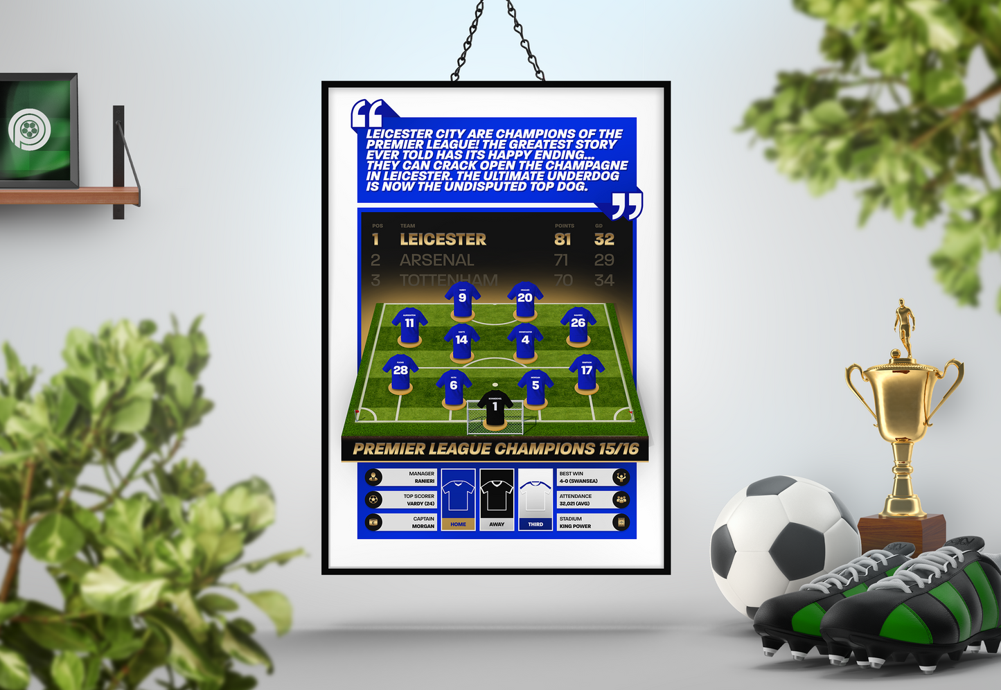 Leicester City 15/16 Team Lineup Art Print