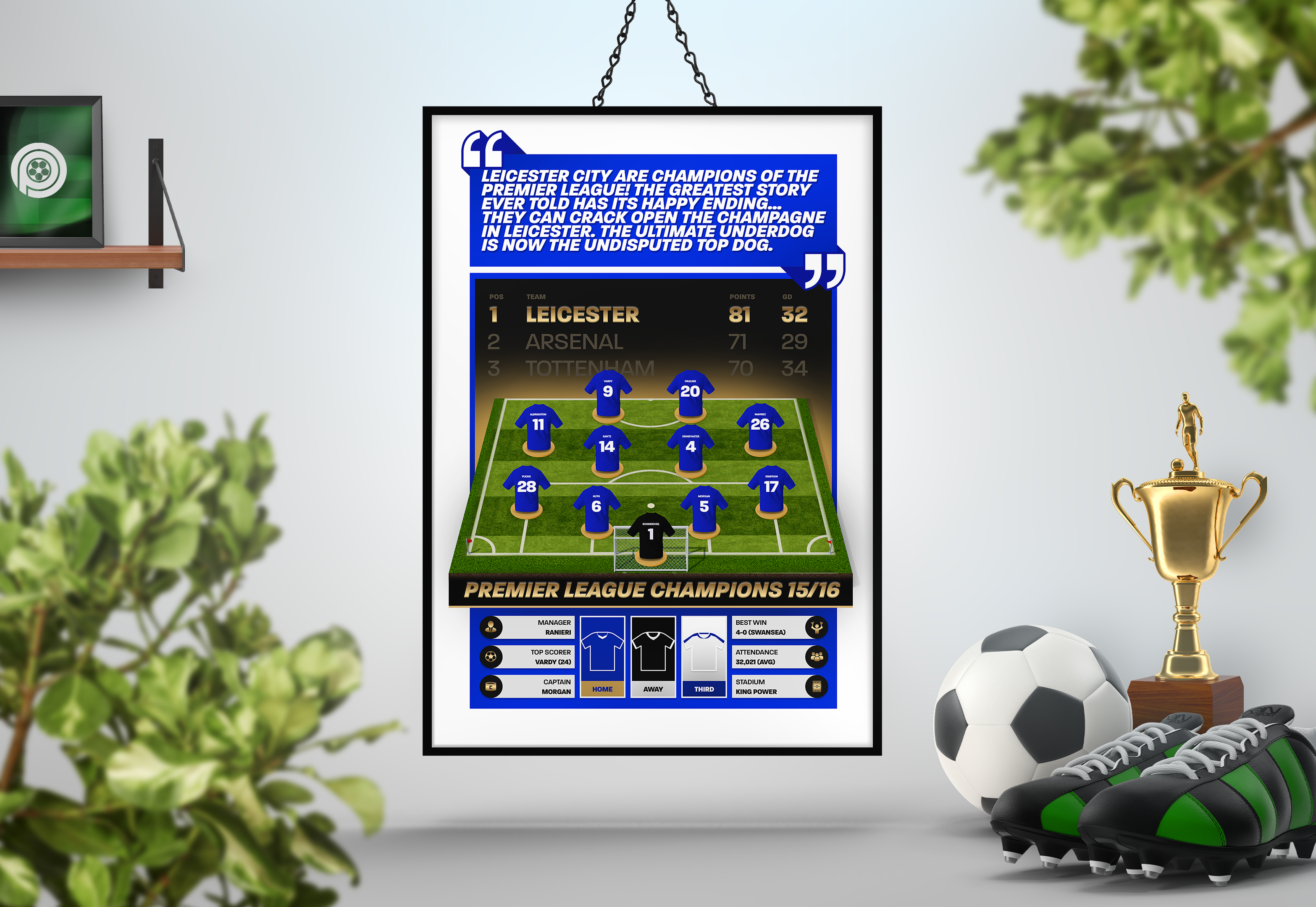 Leicester City 15/16 Team Lineup Art Print
