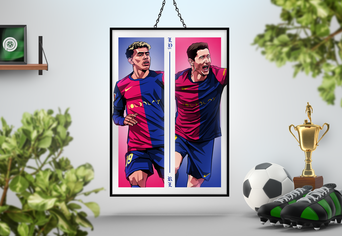 Lamine Yamal & Robert Lewandowski Duo Perpendicular Art Print