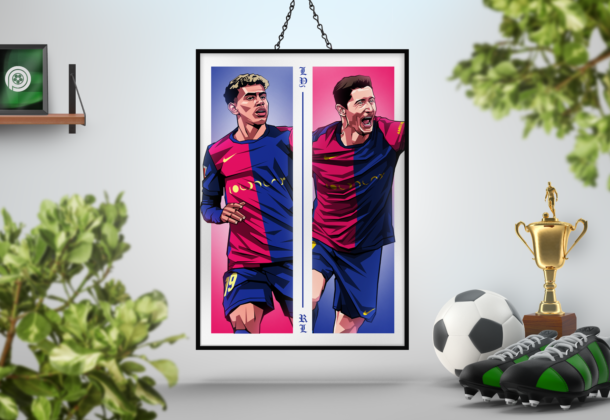 Lamine Yamal & Robert Lewandowski Duo Perpendicular Art Print