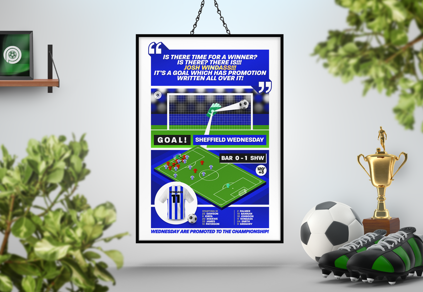 Josh Windass GOAL vs Barnsley | Art Print | 2022/23 League One Play-Off Final | Sheffield Wednesday