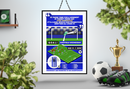 Josh Windass GOAL vs Barnsley | Art Print | 2022/23 League One Play-Off Final | Sheffield Wednesday