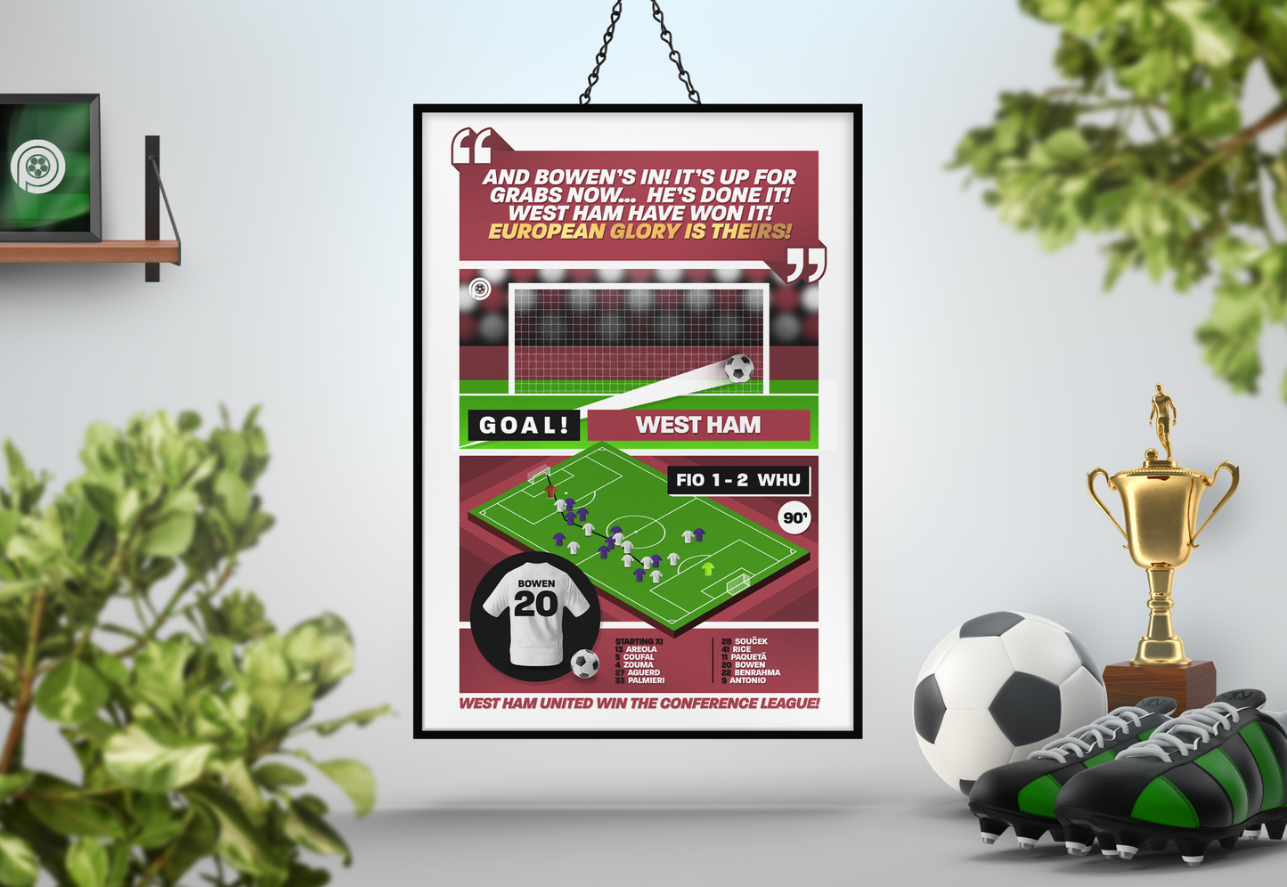 Jarrod Bowen GOAL vs Fiorentina | Art Print | 2022/23 UEFA Europa Conference League Final | West Ham United
