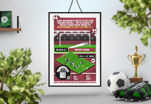 Jarrod Bowen GOAL vs Fiorentina | Art Print | 2022/23 UEFA Europa Conference League Final | West Ham United