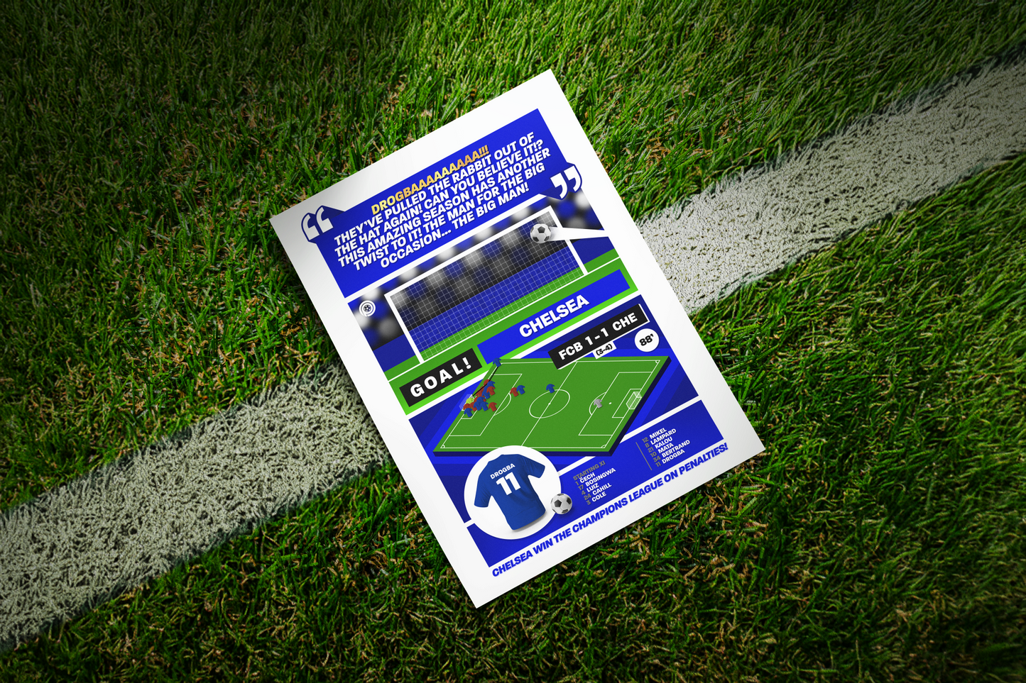 Didier Drogba GOAL vs Bayern Munich | Art Print | 2011/12 UEFA Champions League Final | Chelsea