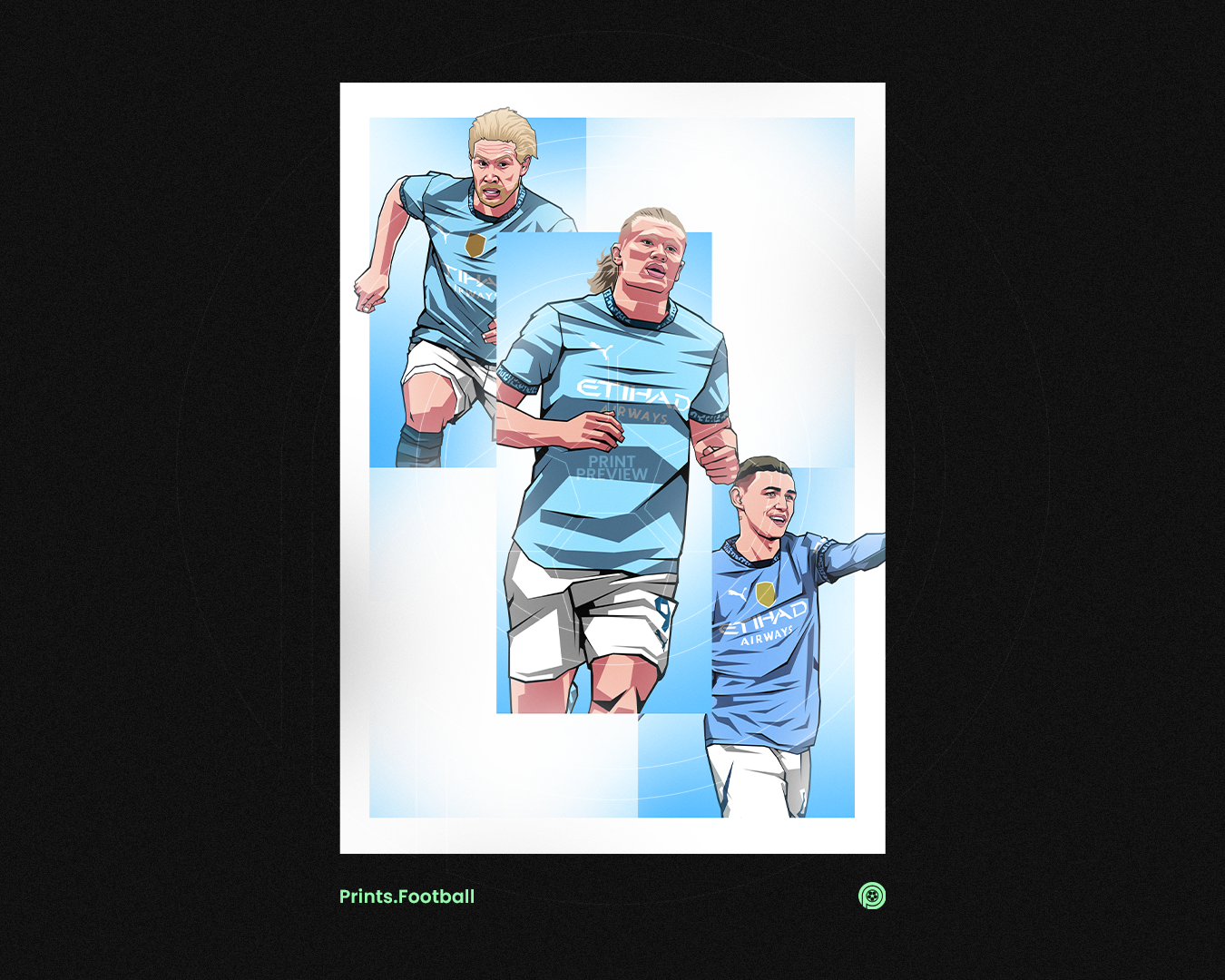 Kevin De Bruyne, Erling Haaland & Phil Foden Trio Levels Art Print