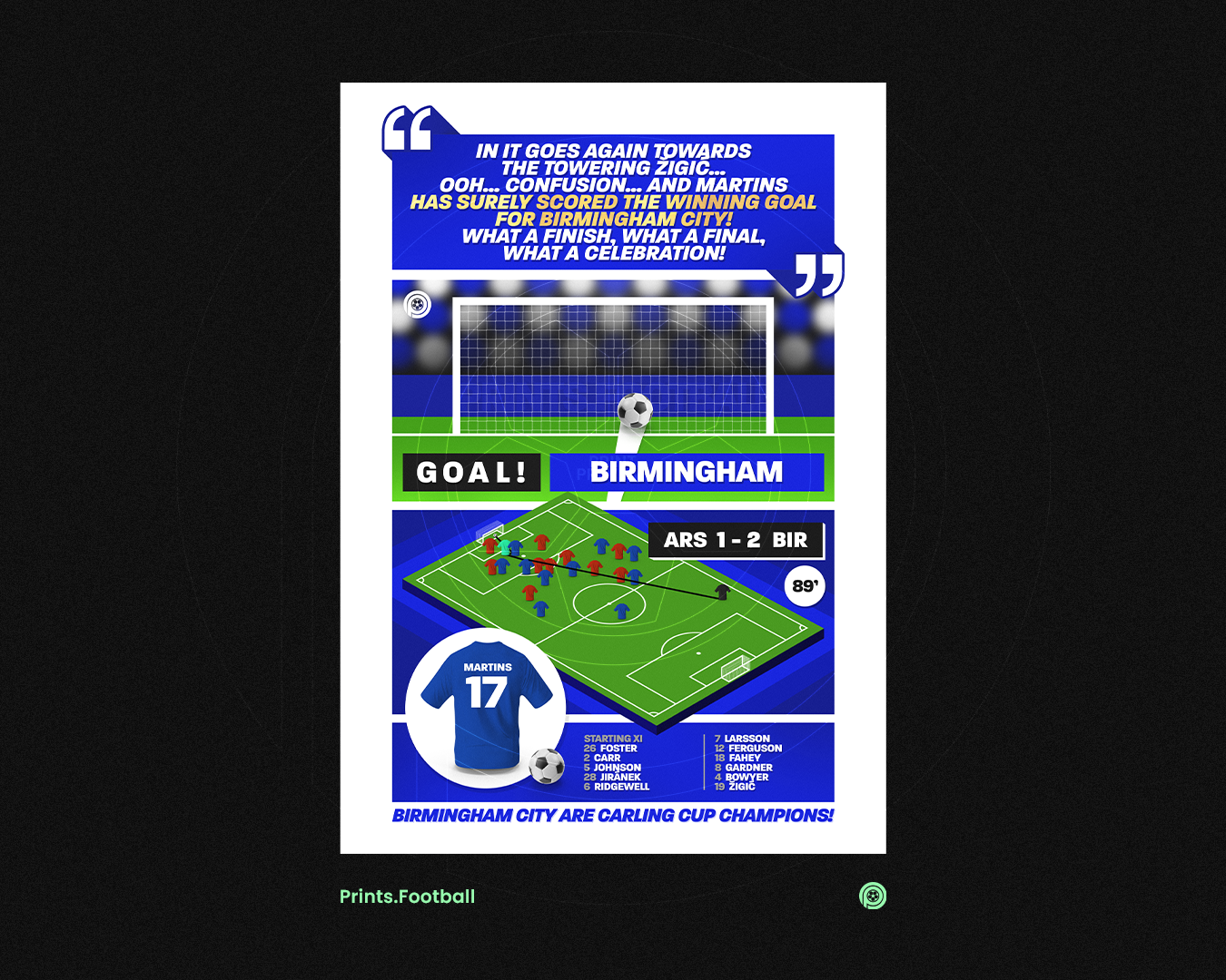 Obafemi Martins GOAL vs Arsenal | Art Print | 2010/11 League Cup Final | Birmingham City