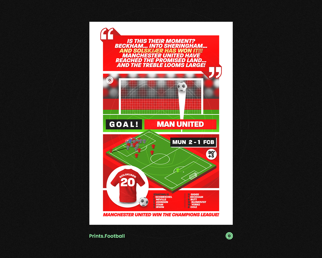 Ole Gunnar Solskjaer GOAL vs Bayern Munich | Art Print | 1998/99 UEFA Champions League Final | Manchester United
