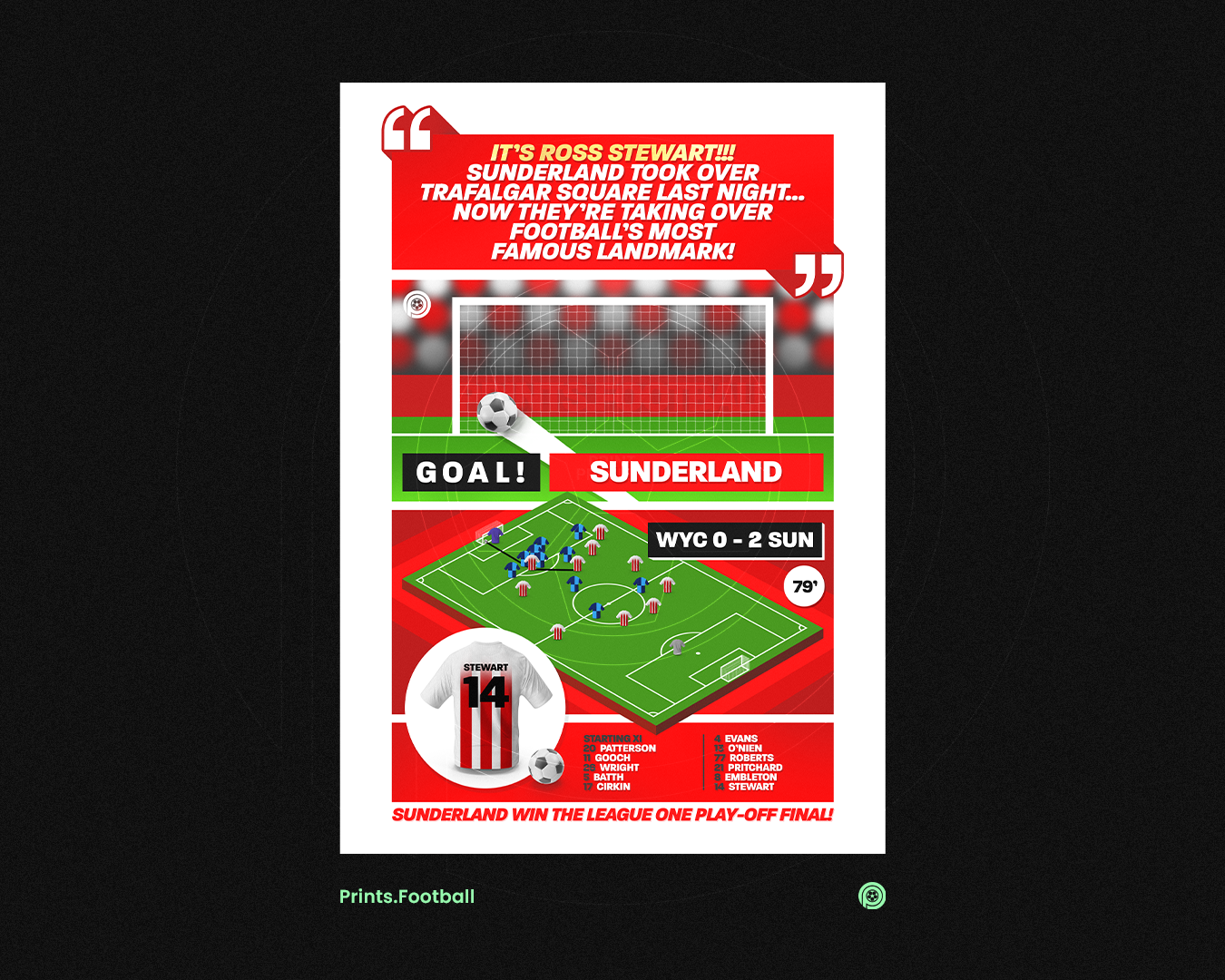 Ross Stewart GOAL vs Wycombe | Art Print | 2021/22 League One Play-Off Final | Sunderland