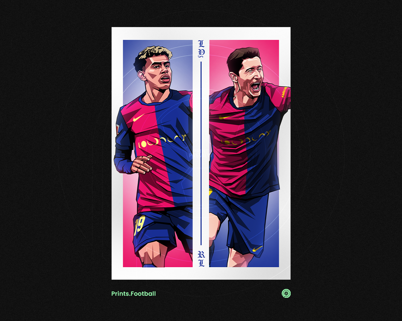 Lamine Yamal & Robert Lewandowski Duo Perpendicular Art Print