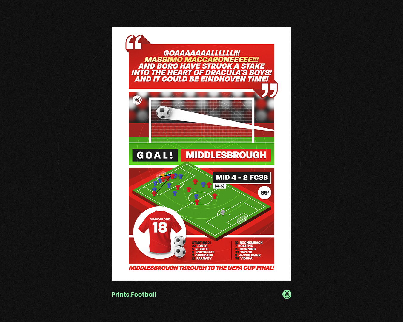Massimo Maccarone GOAL vs FCSB | Art Print | 2005/06 UEFA Europa League Semi-Final | Middlesbrough