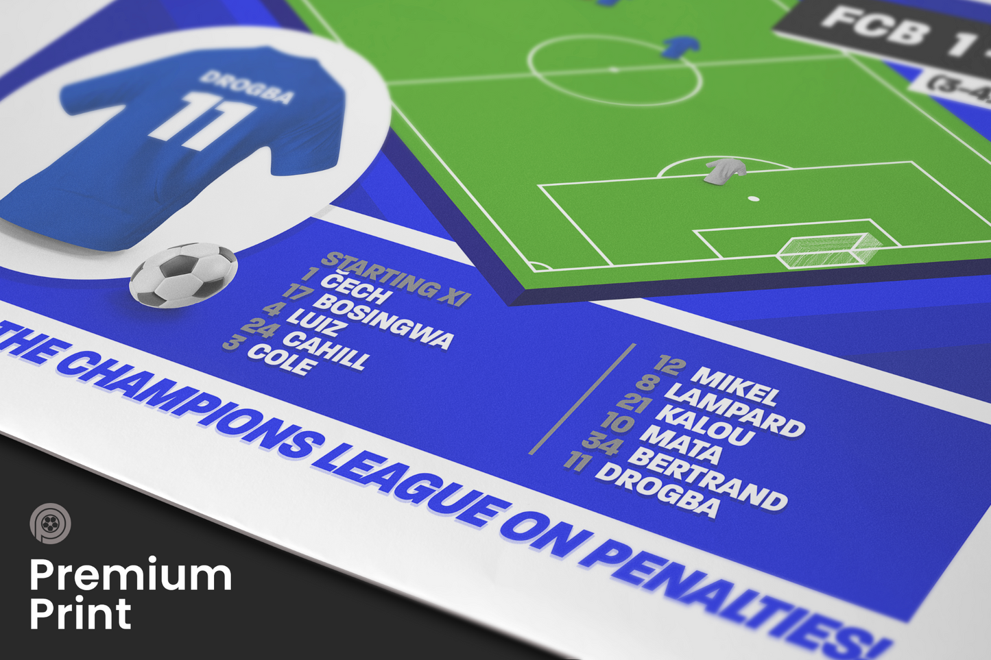 Didier Drogba GOAL vs Bayern Munich | Art Print | 2011/12 UEFA Champions League Final | Chelsea