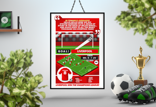 Steven Gerrard GOAL vs Milan | Art Print | 2004/05 UEFA Champions League Final | Liverpool