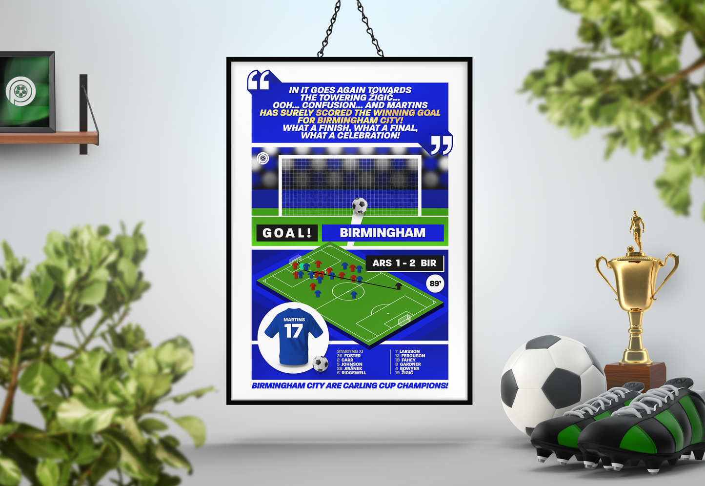 Obafemi Martins GOAL vs Arsenal | Art Print | 2010/11 League Cup Final | Birmingham City