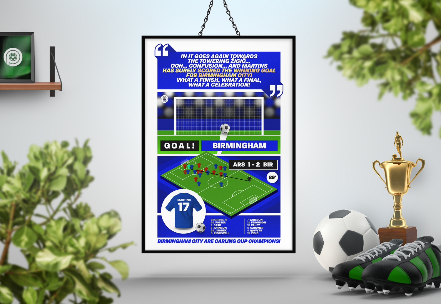 Obafemi Martins GOAL vs Arsenal | Art Print | 2010/11 League Cup Final | Birmingham City