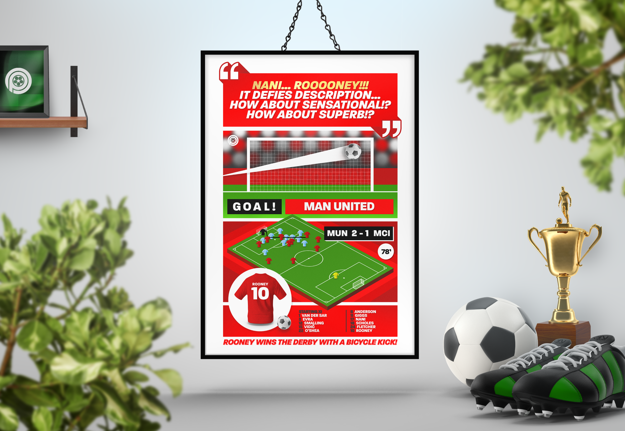Wayne Rooney GOAL vs Man City | Art Print | 2010/11 Premier League Manchester Derby | Manchester United