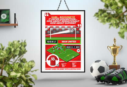 Wayne Rooney GOAL vs Man City | Art Print | 2010/11 Premier League Manchester Derby | Manchester United