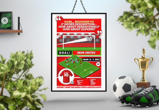 Wayne Rooney GOAL vs Man City | Art Print | 2010/11 Premier League Manchester Derby | Manchester United