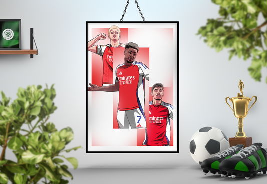 Martin Ødegaard, Bukayo Saka & Kai Havertz Trio Levels Art Print