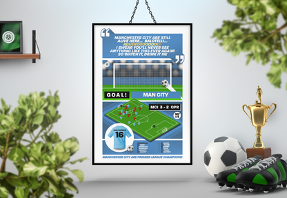 Sergio Agüero GOAL vs QPR | Art Print | 2011/12 Premier League Champions | Manchester City