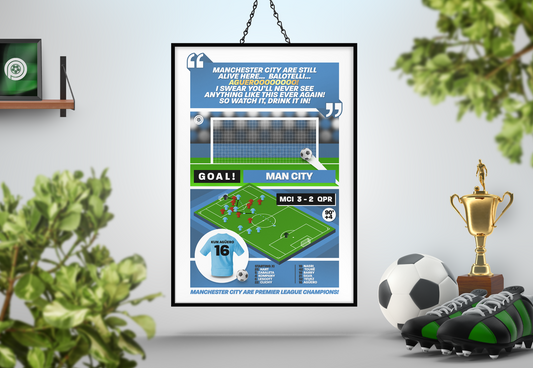 Sergio Agüero GOAL vs QPR | Art Print | 2011/12 Premier League Champions | Manchester City