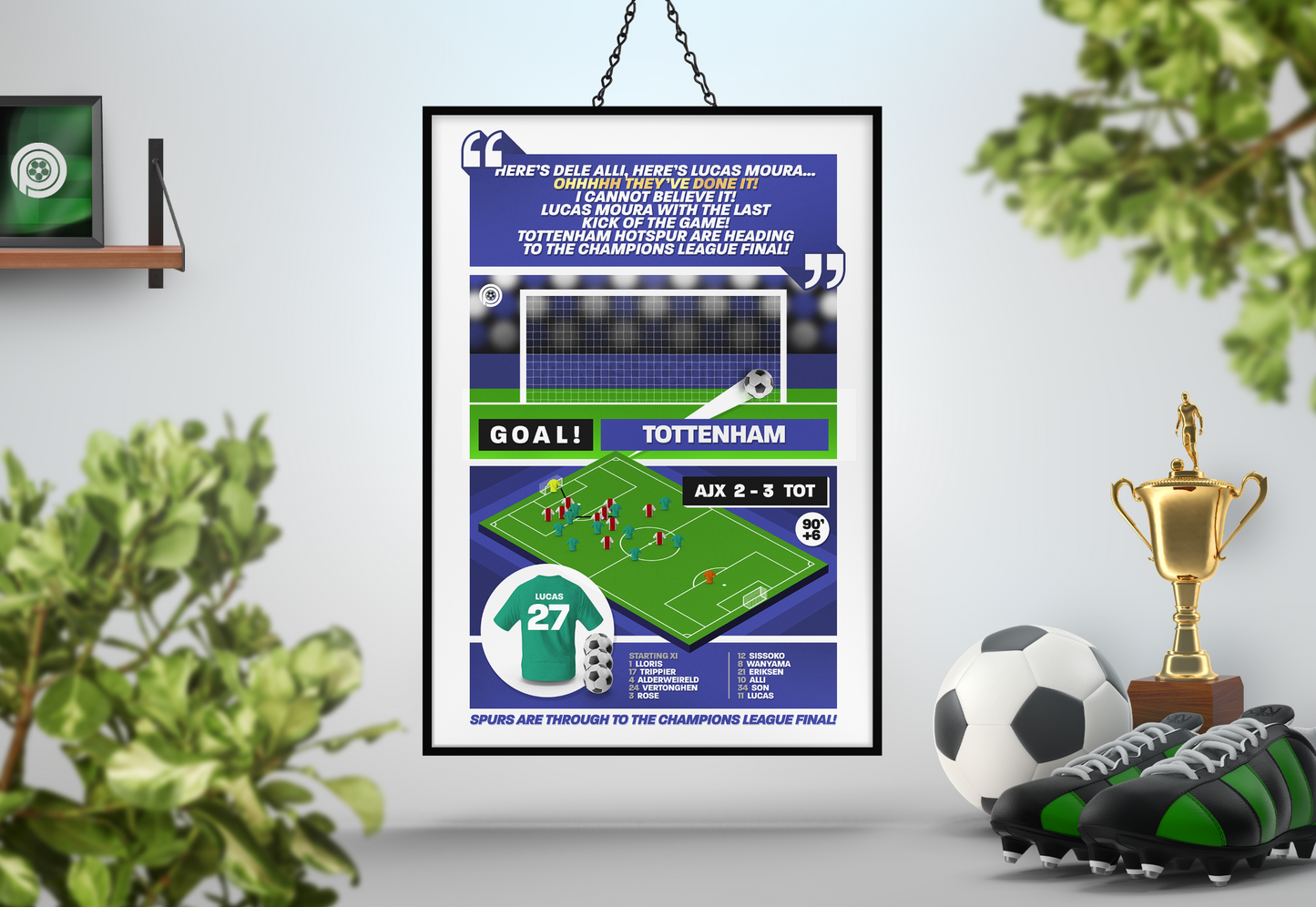 Lucas Moura GOAL vs Ajax | Art Print | 2018/19 UEFA Champions League Semi-Final | Tottenham Hotspur