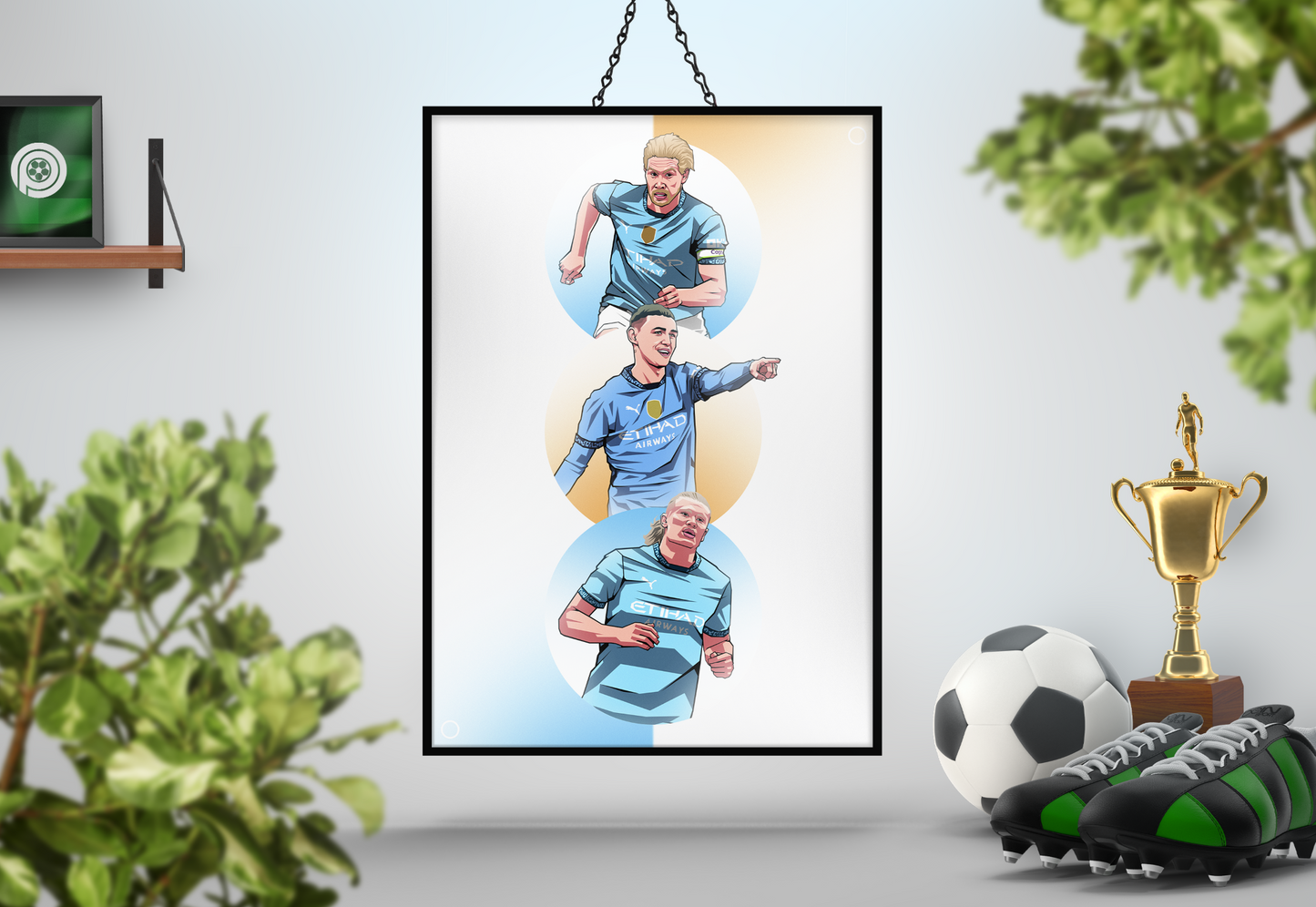Kevin De Bruyne, Erling Haaland & Phil Foden Trio Spheres Art Print