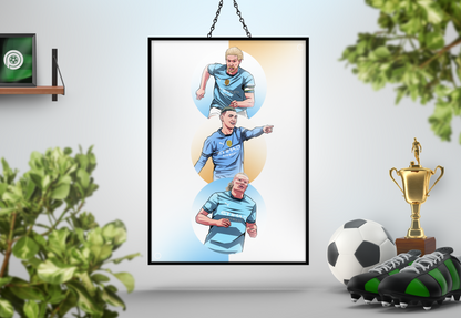 Kevin De Bruyne, Erling Haaland & Phil Foden Trio Spheres Art Print