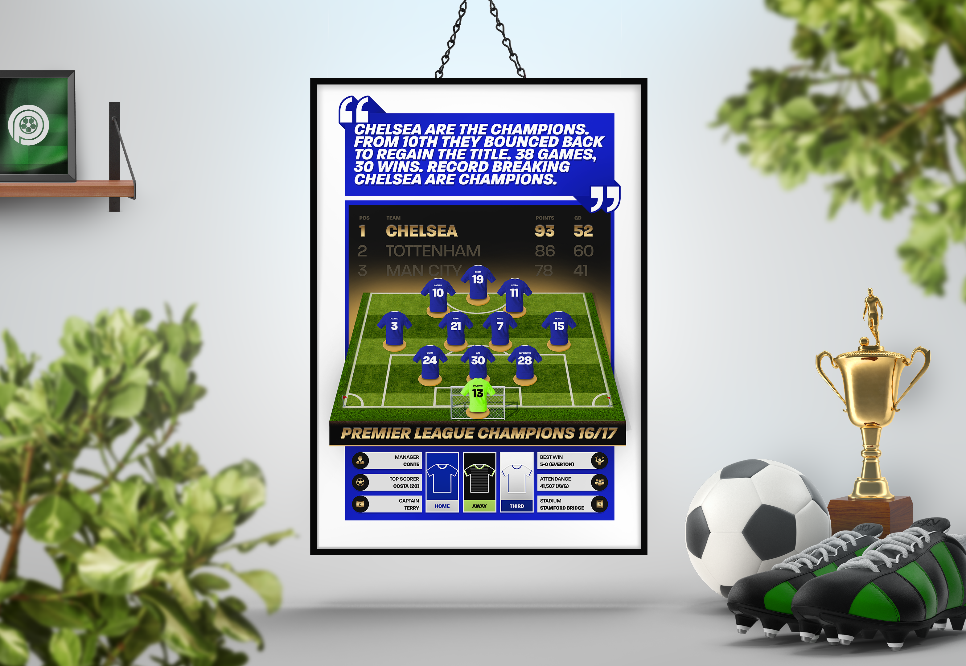 Chelsea 16/17 Team Lineup Art Print