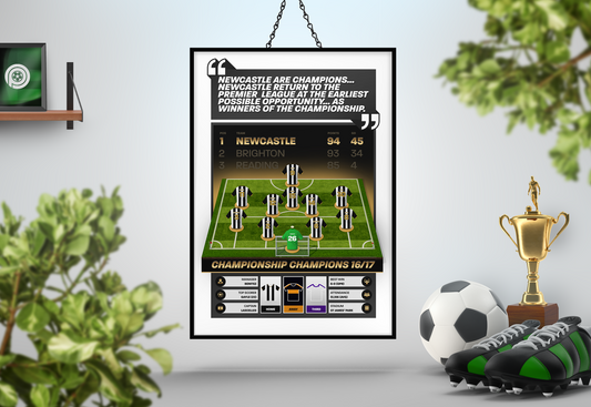 Newcastle United 16/17 Team Lineup Art Print