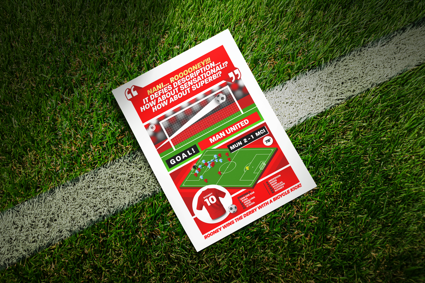 Wayne Rooney GOAL vs Man City | Art Print | 2010/11 Premier League Manchester Derby | Manchester United