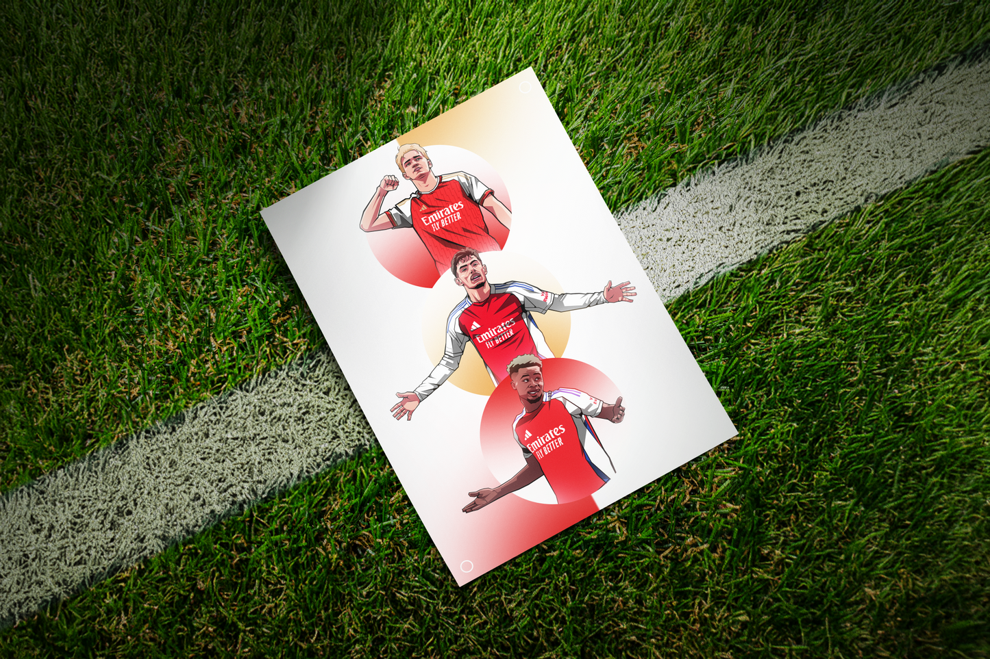Martin Ødegaard, Bukayo Saka & Kai Havertz Trio Spheres Art Print