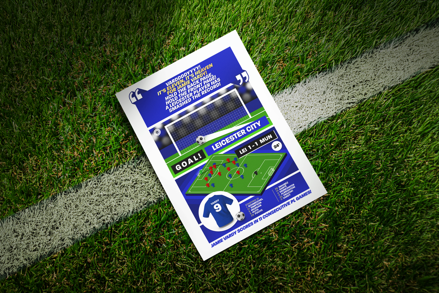 Jamie Vardy Record Breaking 11th GOAL vs Man United | Art Print | 2015/16 Premier League Champions | Leicester City