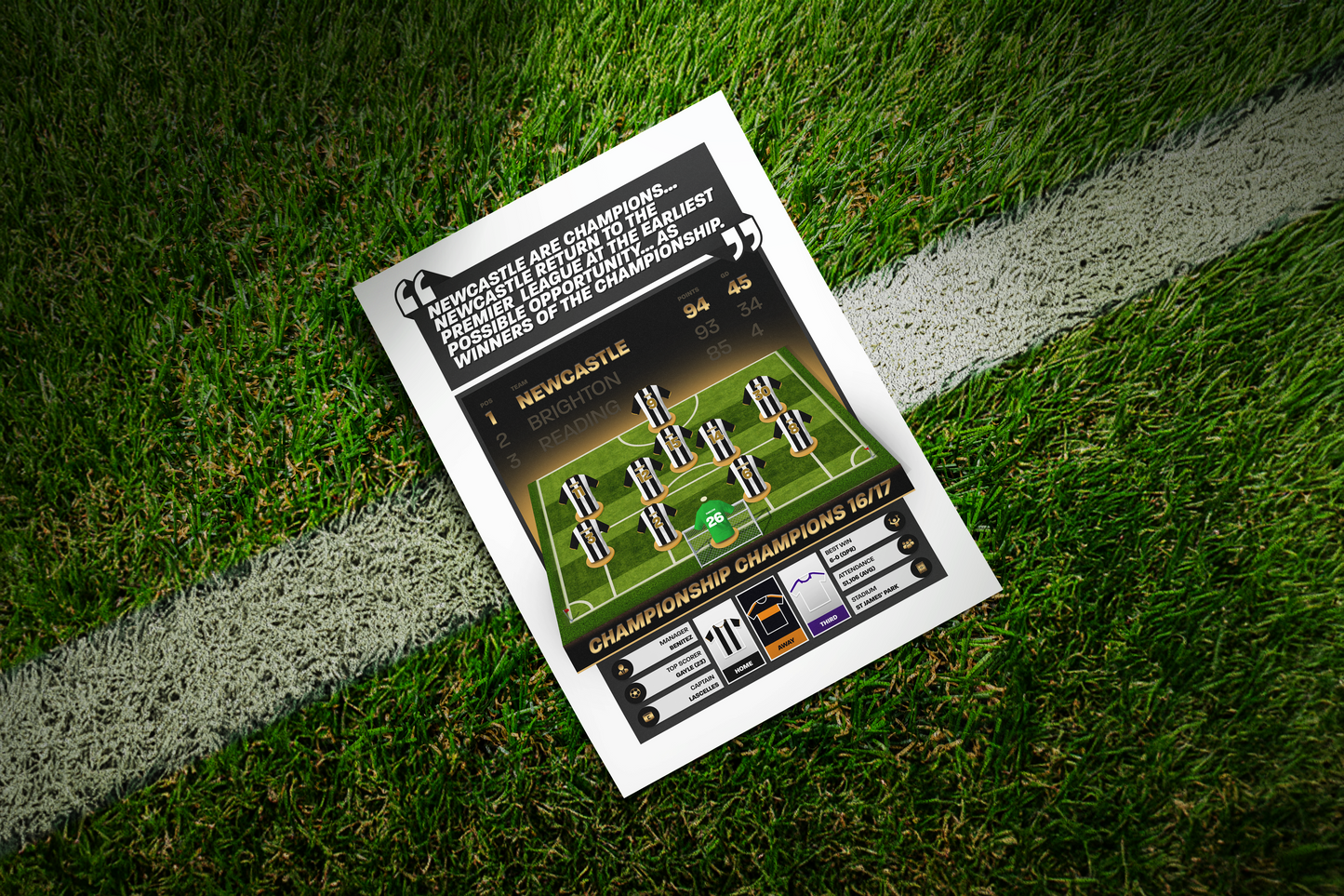 Newcastle United 16/17 Team Lineup Art Print