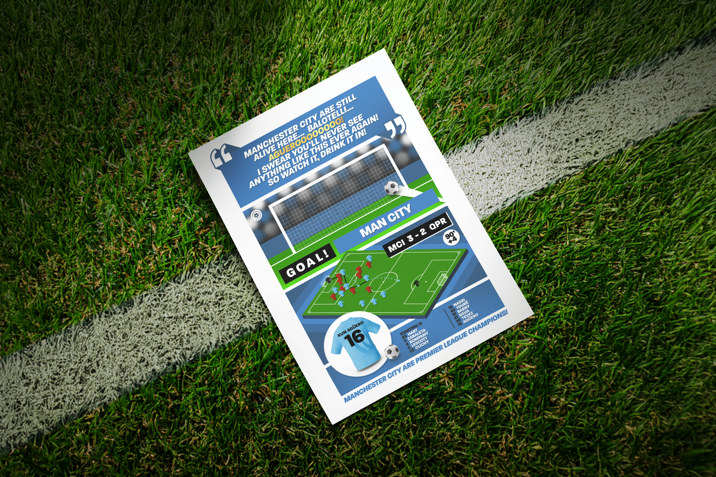 Sergio Agüero GOAL vs QPR | Art Print | 2011/12 Premier League Champions | Manchester City