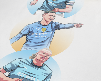 Kevin De Bruyne, Erling Haaland & Phil Foden Trio Spheres Art Print