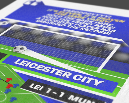 Jamie Vardy Record Breaking 11th GOAL vs Man United | Art Print | 2015/16 Premier League Champions | Leicester City