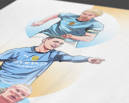 Kevin De Bruyne, Erling Haaland & Phil Foden Trio Spheres Art Print