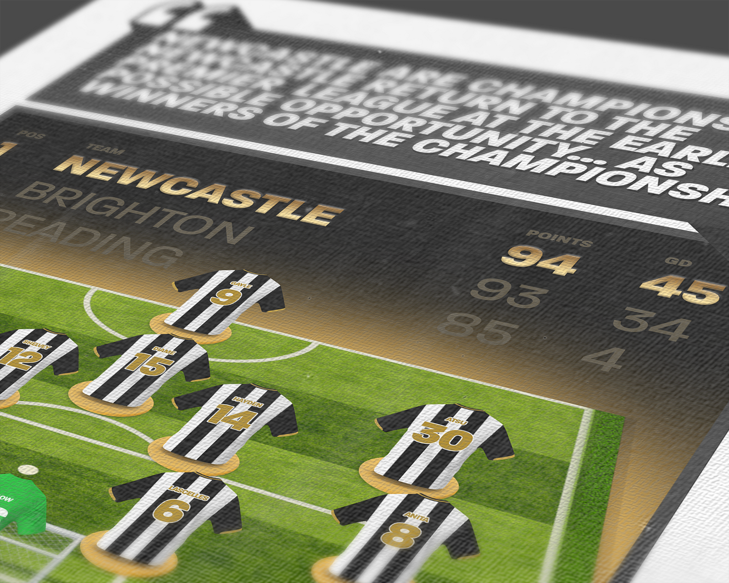 Newcastle United 16/17 Team Lineup Art Print