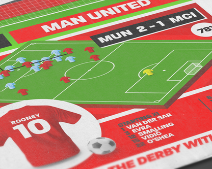 Wayne Rooney GOAL vs Man City | Art Print | 2010/11 Premier League Manchester Derby | Manchester United