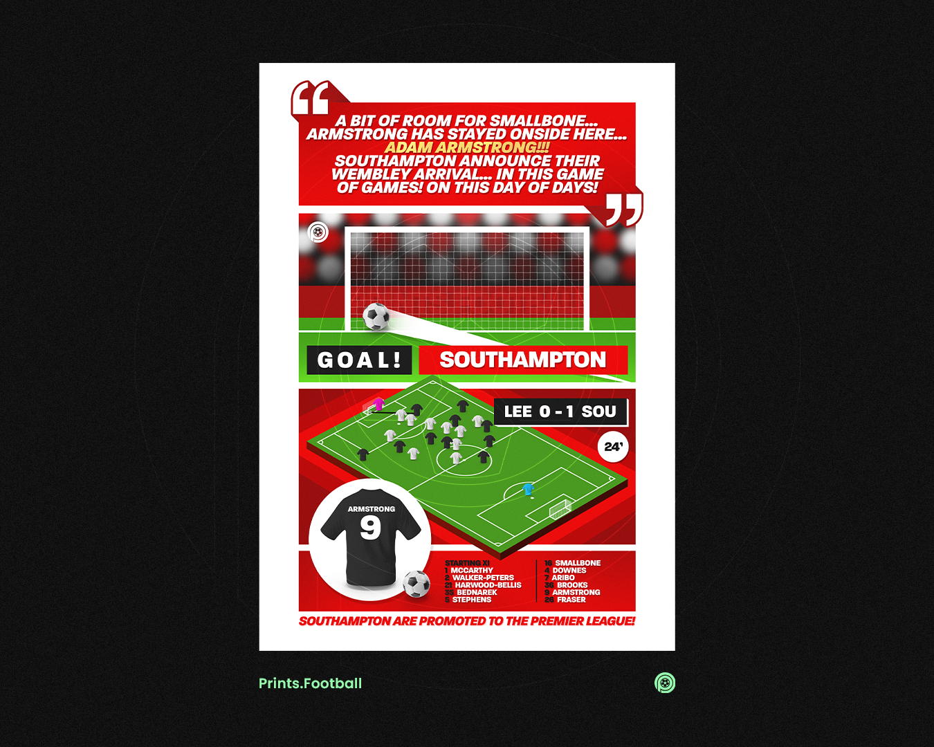 Adam Armstrong GOAL vs Leeds | Art Print | 2023/24 Championship Play-Off Final | Southampton