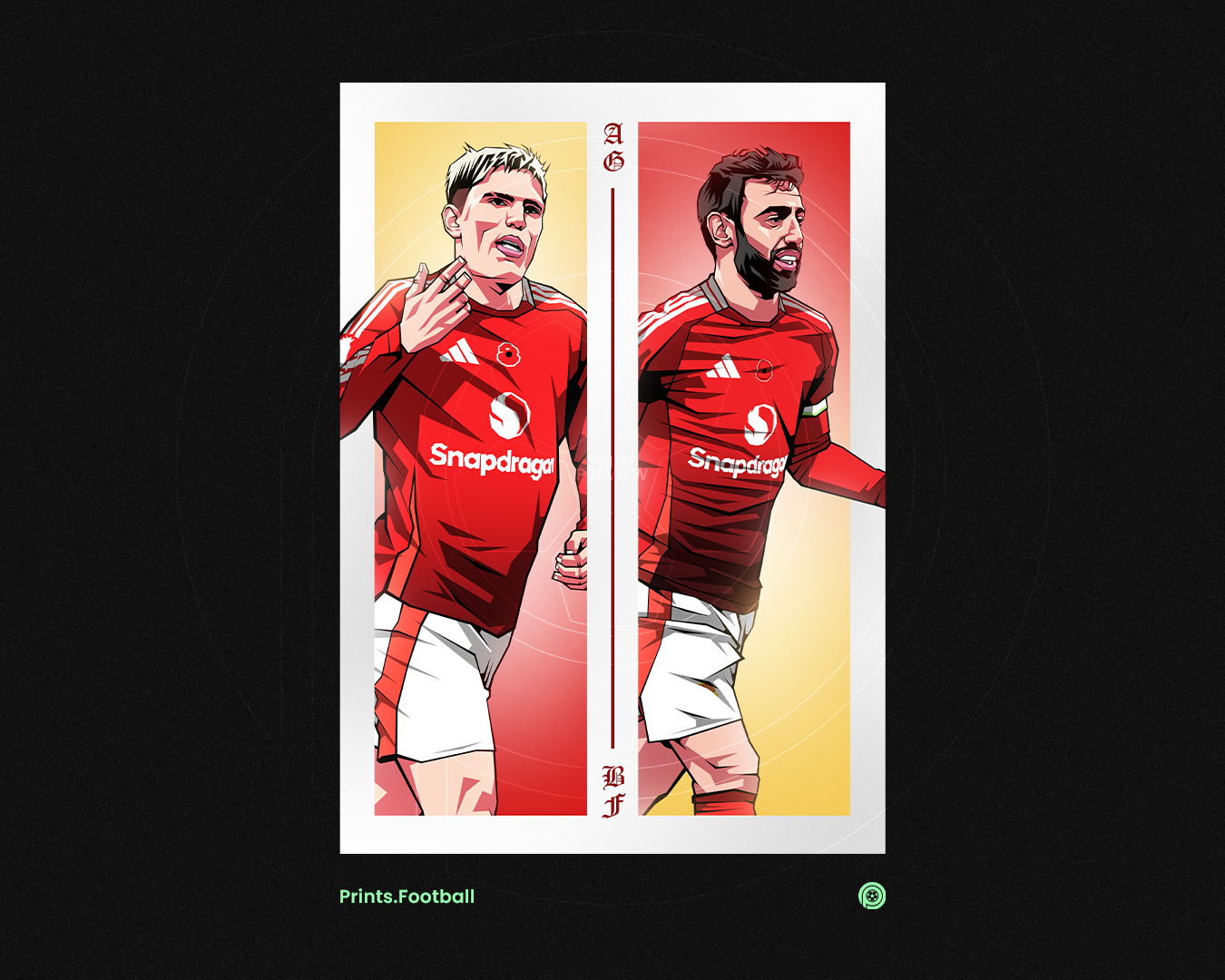 Alejandro Garnacho & Bruno Fernandes Duo Perpendicular Art Print