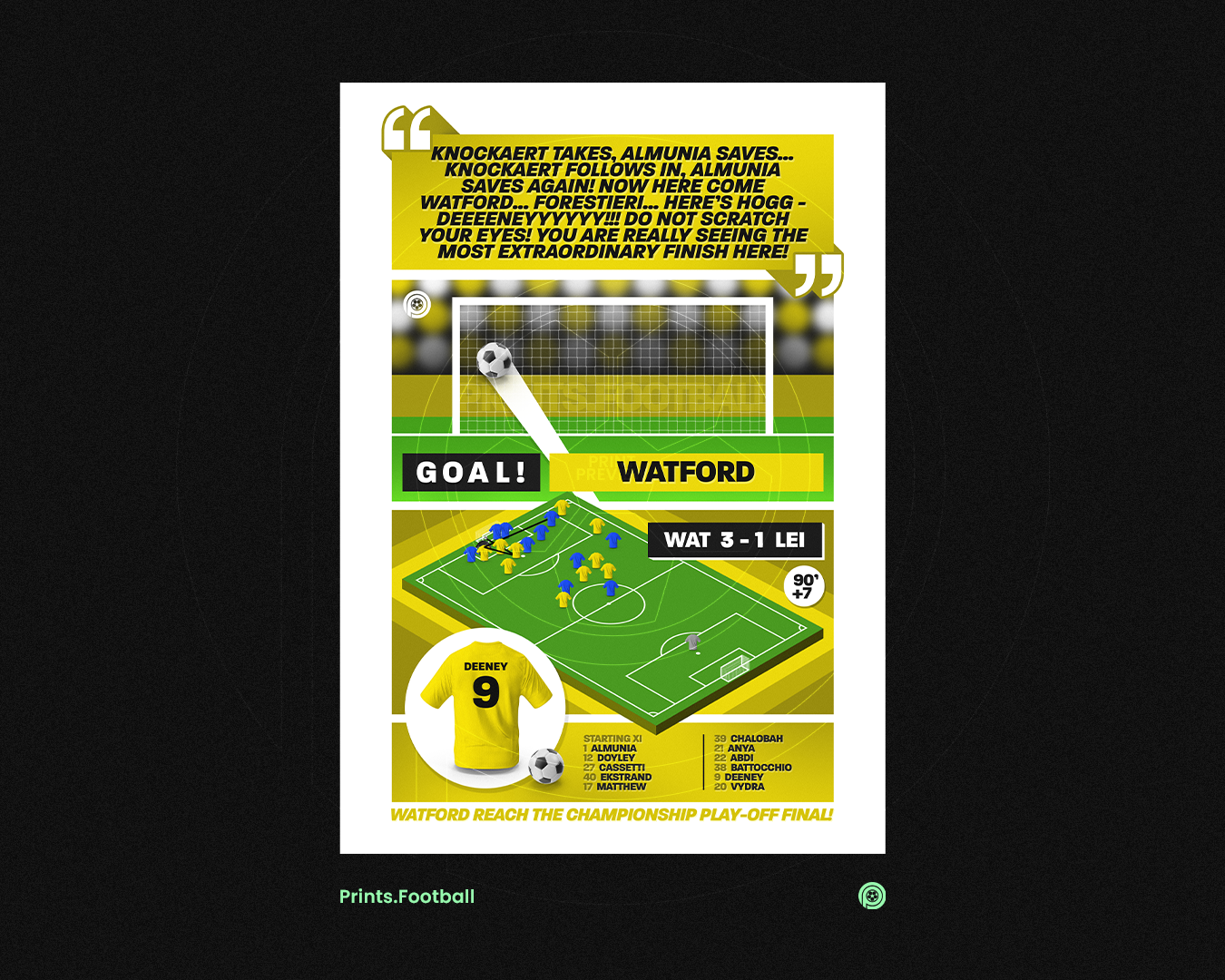 Troy Deeney GOAL vs Leicester | Art Print | 2012/13 Championship Play-Off Semi-Final | Watford