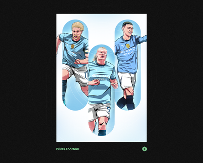 Kevin De Bruyne, Erling Haaland & Phil Foden Trio Tubes Art Print