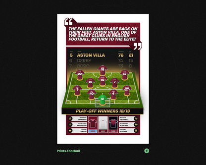 Aston Villa 18/19 Team Lineup Art Print