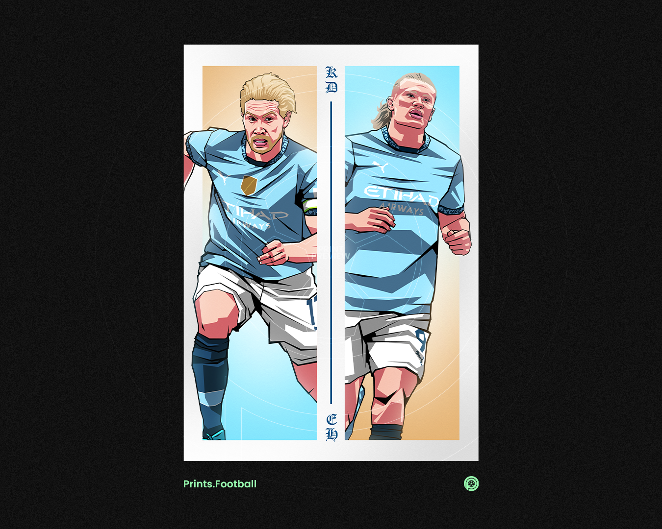 Kevin De Bruyne & Erling Haaland Duo Perpendicular Art Print