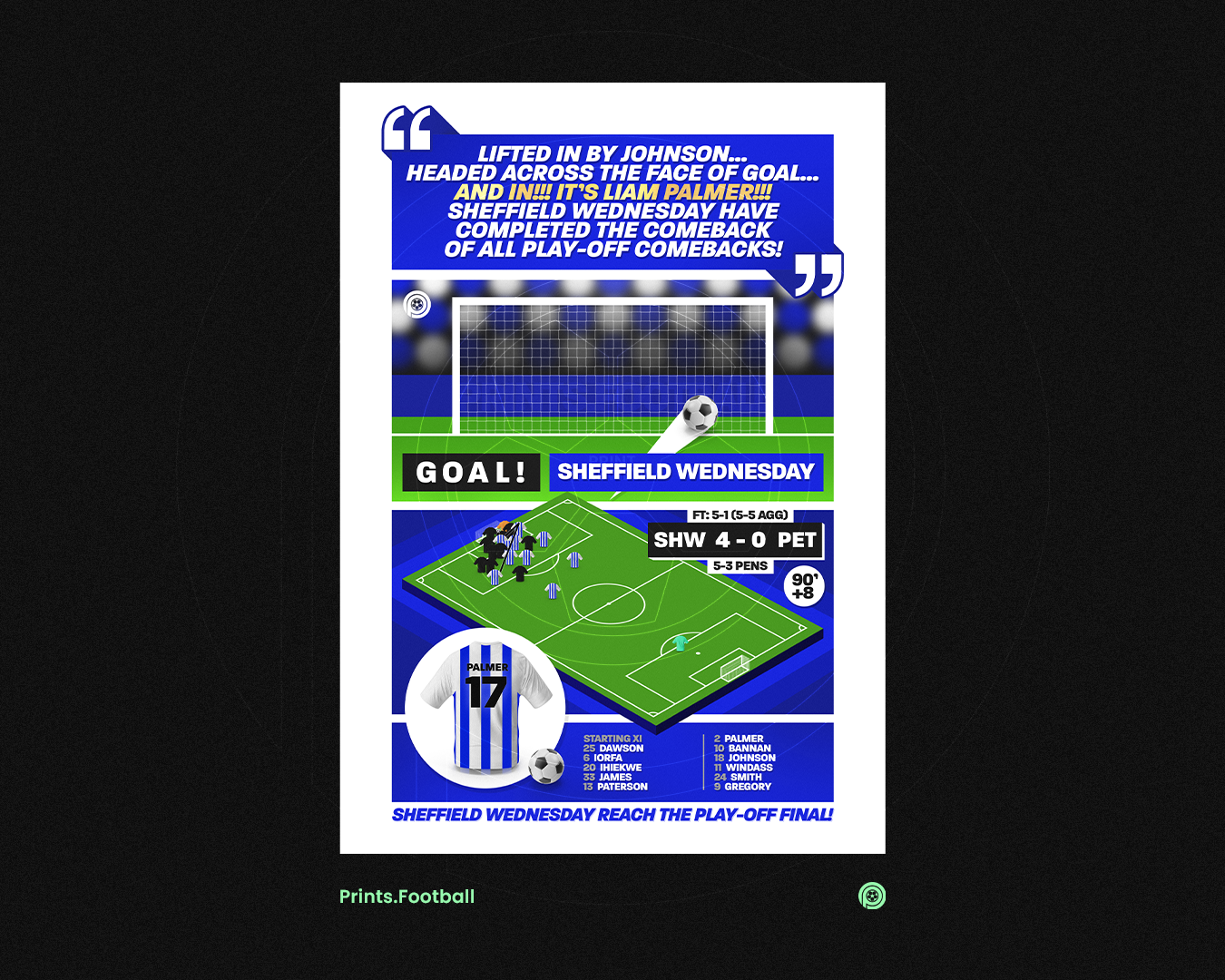Liam Palmer GOAL vs Peterborough | Art Print | 2022/23 League One Play-Off Semi-Final | Sheffield Wednesday