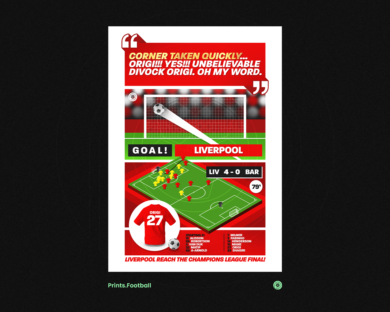 Divock Origi GOAL vs Barcelona | Art Print | 2018/19 UEFA Champions League Semi-Final | Liverpool
