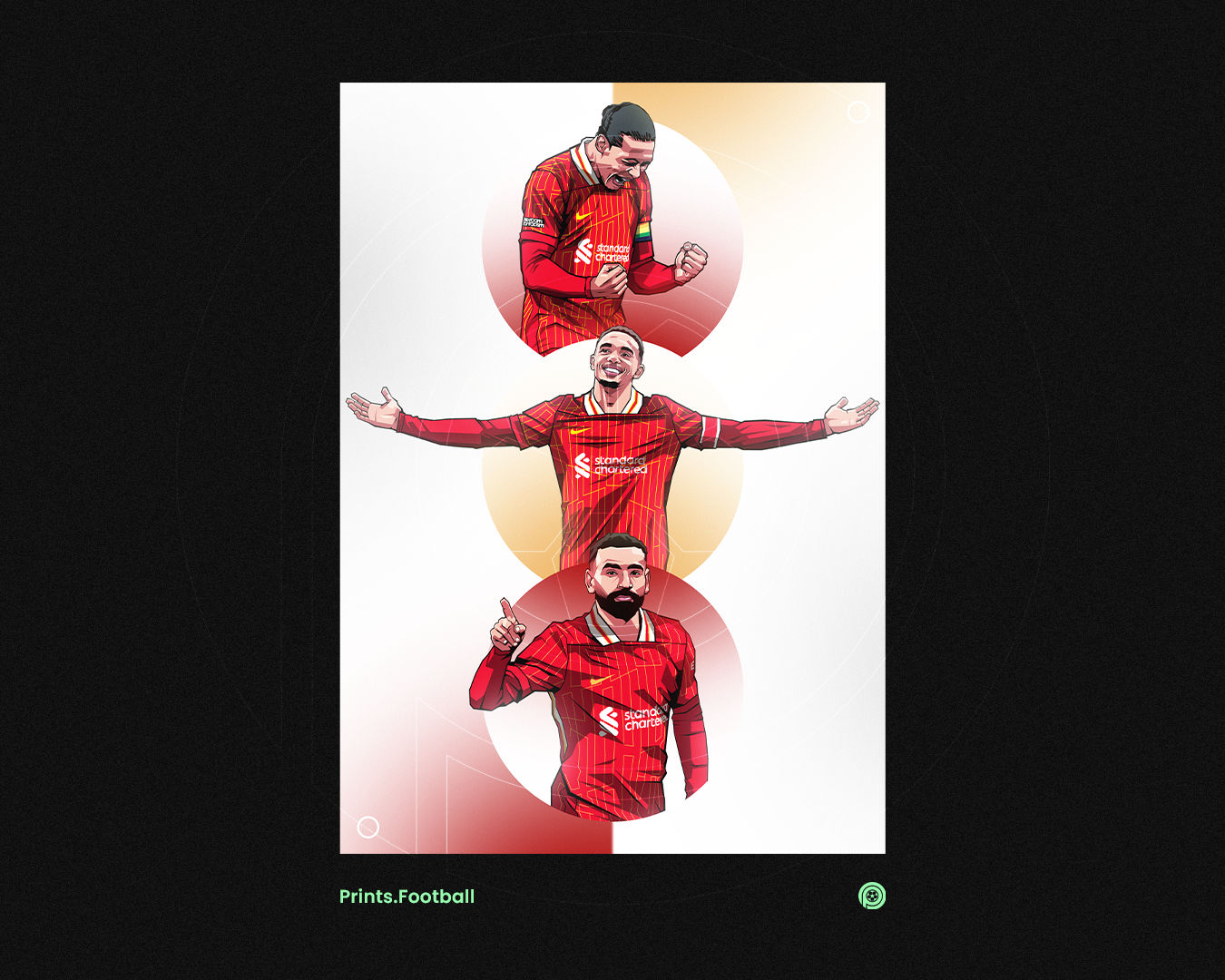 Trent Alexander-Arnold, Mohamed Salah & Virgil Van Dijk Trio Spheres Art Print